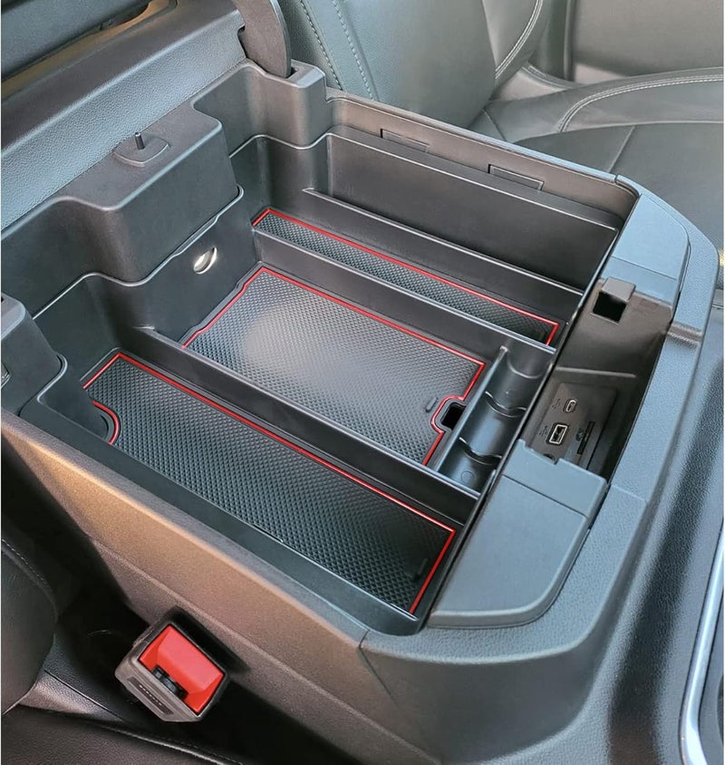 TOPINSTALL Red Center Console Organizer Compatible with 2019-2022 Silverado/Sierra 1500 and 2020-2023 Silverado/Sierra 2500HD 3500HD, Armrest Full-Size Tray (Full Console w/Bucket Seats ONLY) - Image 5